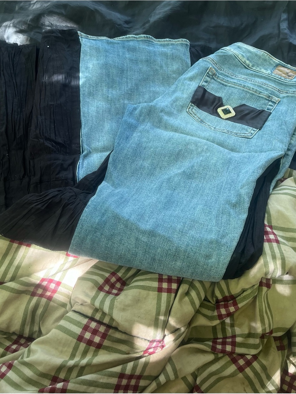 American Eagle Outfitters Light Blue Flare Jeans with Back Pocket Accent